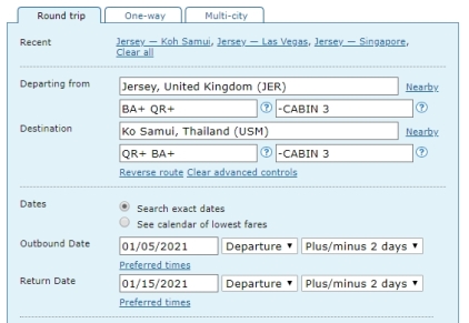 ITA Matrix Search Example